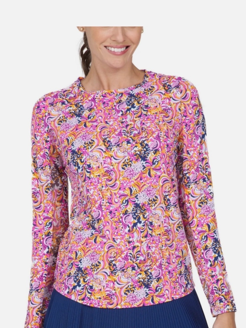 NWOT IBKUL MARISSA HOT PINK ORANGE Long Sleeve Crew Neck Golf Shirt Sz XXL